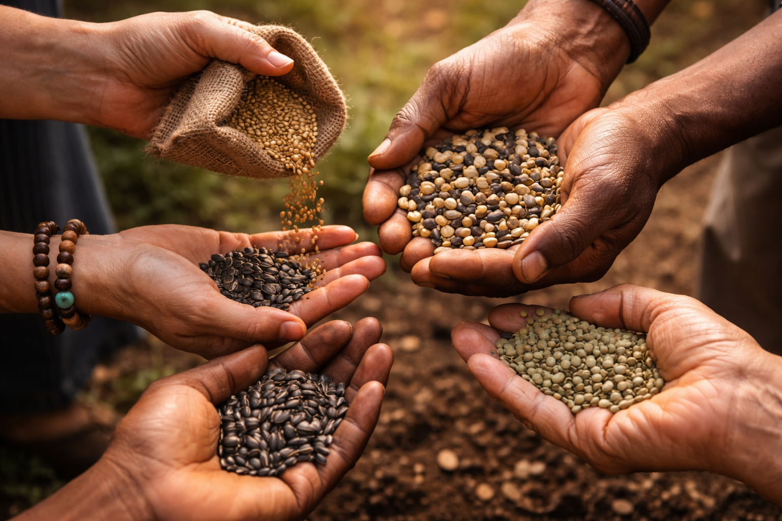 Hands holding different grain kernels
