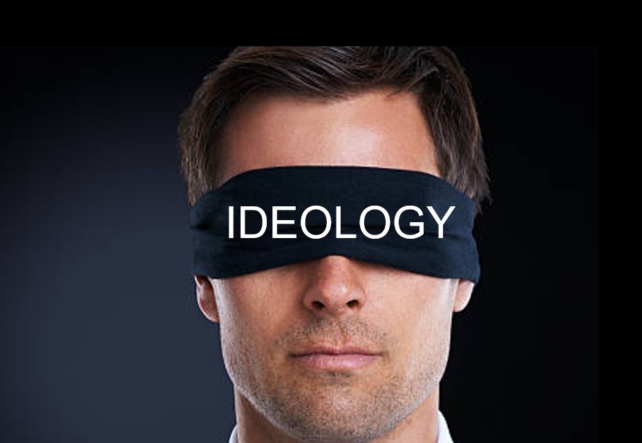 Man with ideology blindfold